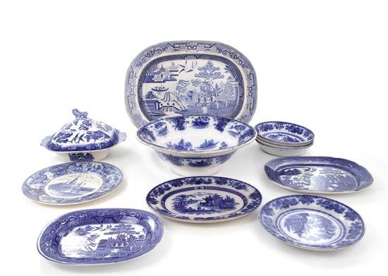 Appraisal: English flowblue and transferware serving pieces Doulton Madres pattern platter