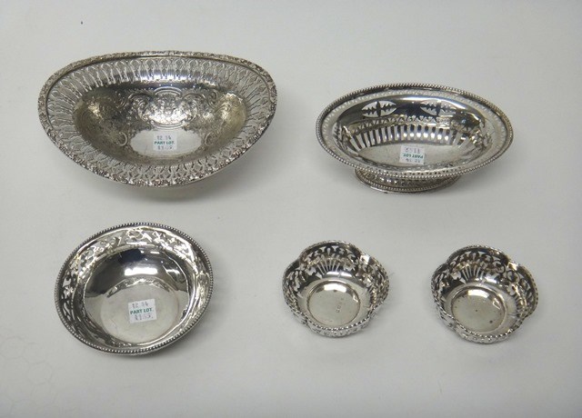 Appraisal: Silver comprising an oval bonbon dish with pierced decoration London