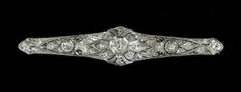 Appraisal: A Deco Platinum and Diamond Bar Brooch Tested platinum Deco