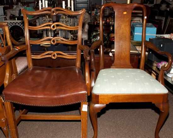 Appraisal: Chippendale style mahogany upholstered armchair together with a Queen Anne