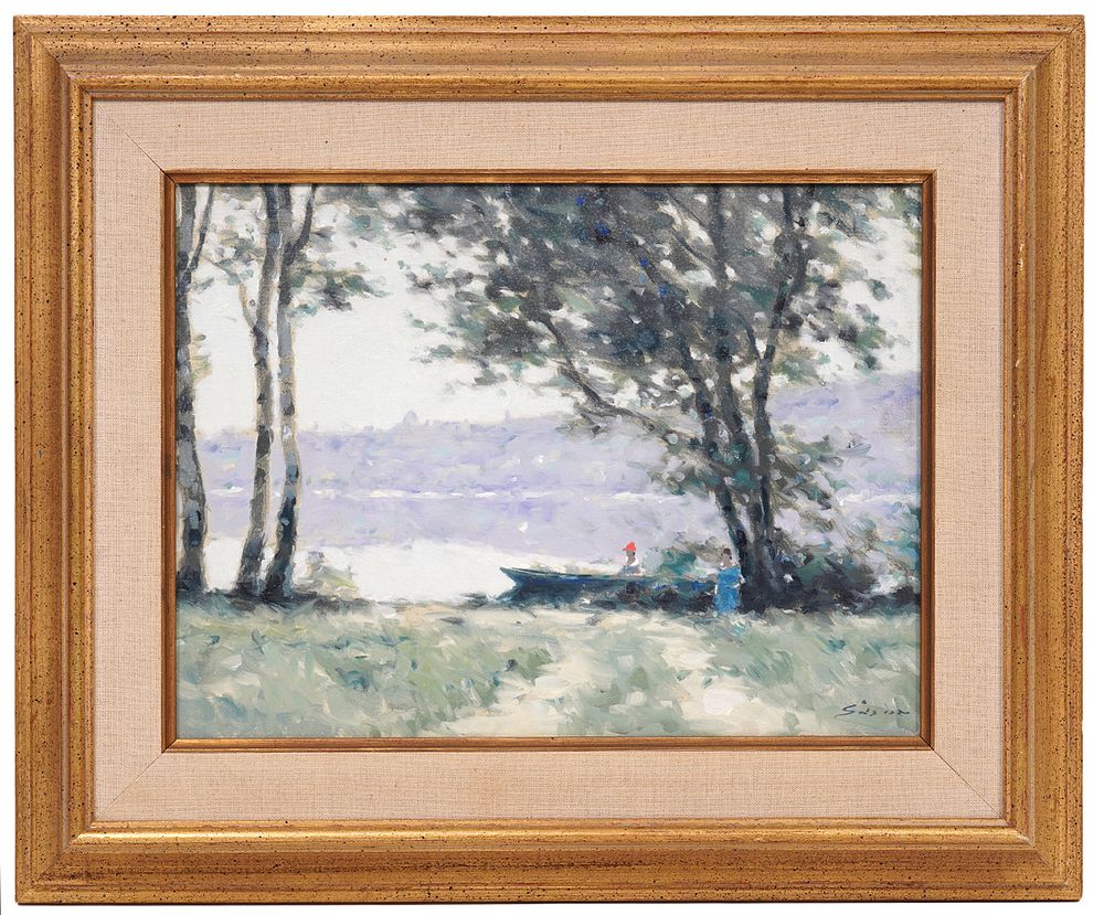 Appraisal: Andre Gisson 'Day at the Lake' Oil on Canvas Andre