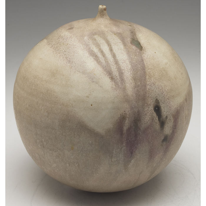 Appraisal: Toshiko Takaezu vase large round shape covered with a tan