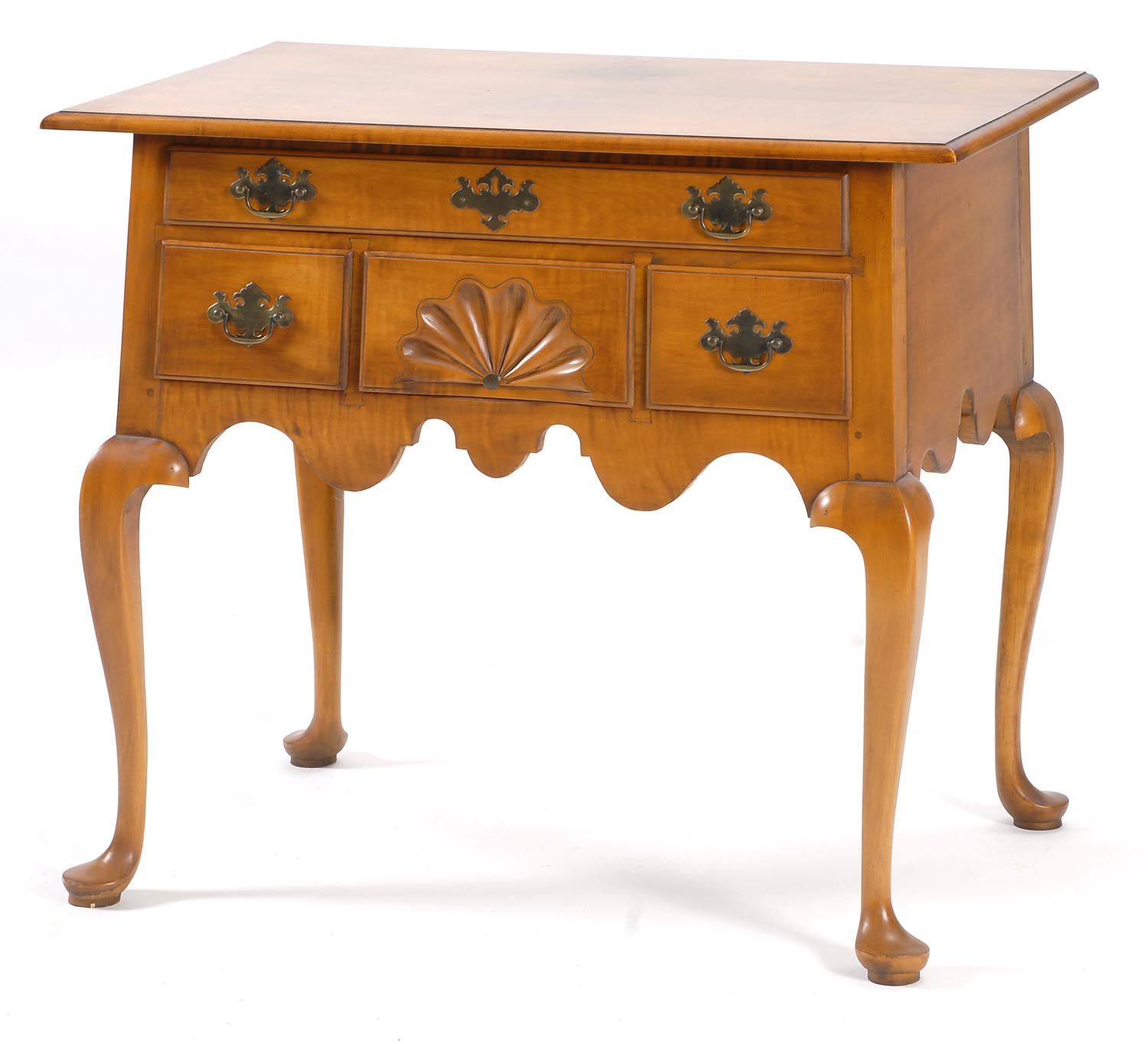 Appraisal: BENCH-MADE QUEEN ANNE-STYLE LOWBOY in tiger maple with one drawer