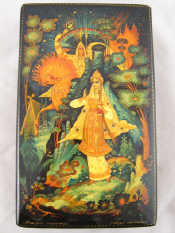 Appraisal: A Russian lacquer box with hinged lid and legendary scene