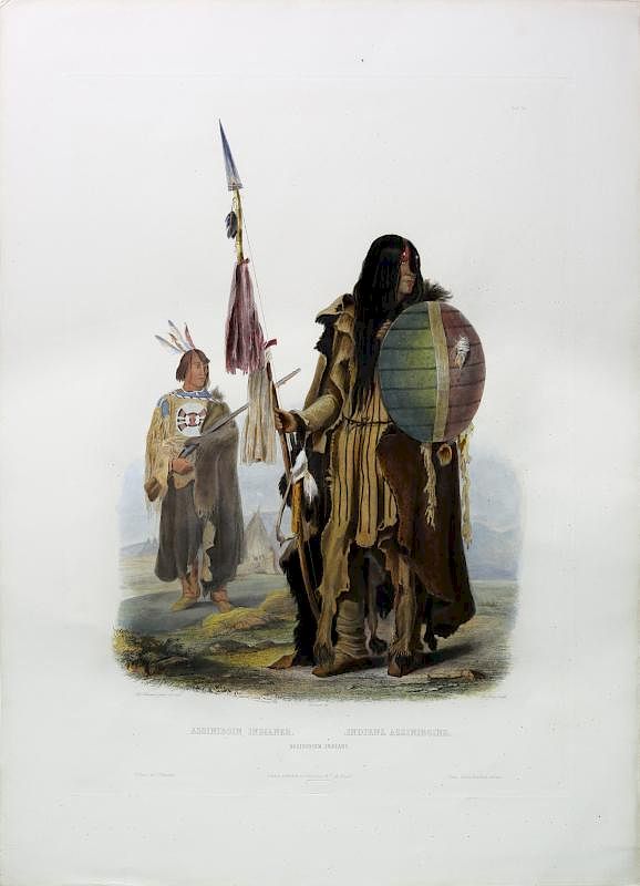 Appraisal: Hand-colored Karl Bodmer Engraving Assiniboin Indians Tab Karl Bodmer -