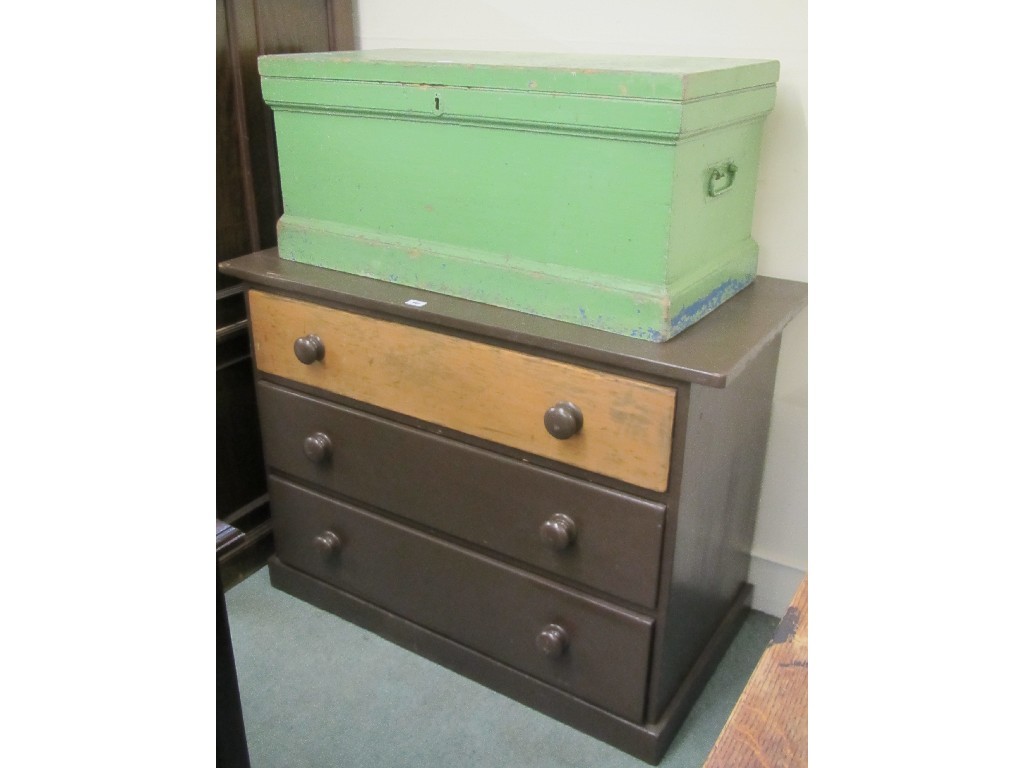 Appraisal: Victorian painted pine chest of drawers and a pine blanket