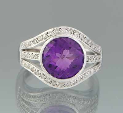 Appraisal: A Ladies' Amethyst and Diamond Ring k white gold ring