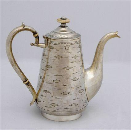 Appraisal: RUSSIAN ENGRAVED SILVER COFFEE POT Maker's mark in Cyrillic the