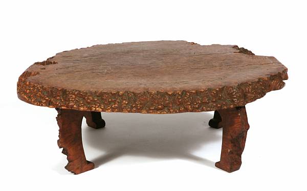 Appraisal: A Japanese burled elm low table height in width in