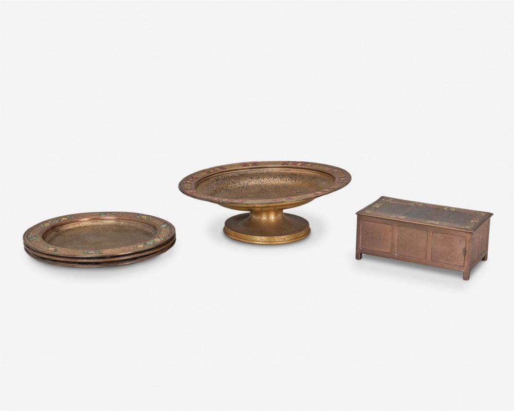 Appraisal: Five Louis C Tiffany Furnaces gilt-bronze table items Circa -