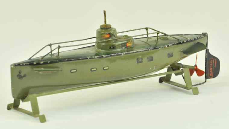 Appraisal: MARKLIN SUBMARINE Germany c hand painted in green fully railed