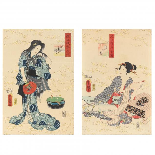 Appraisal: UTAGAWA KUNISADA TOYOKUNI III JAPANESE - TWO WOODBLOCK PRINTS FROM