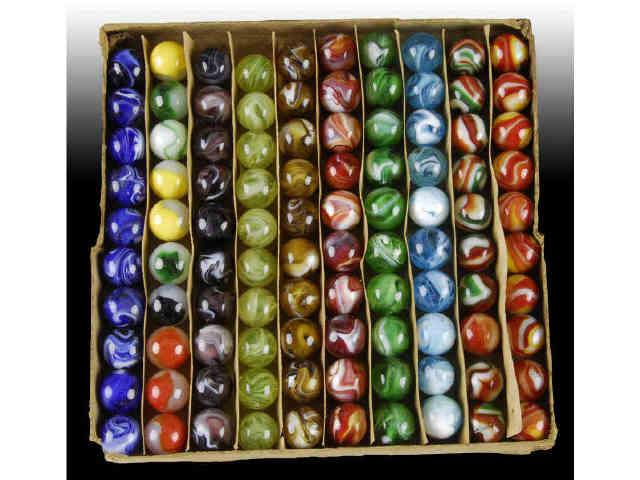 Appraisal: Peltier Box of No Marbles Description Includes Christmas tress ketchup