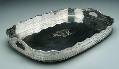 Appraisal: Silver plated tray rounded rectangle with openwork gallery gadroon border