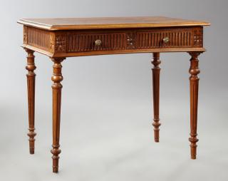 Appraisal: French Louis XVI Style Carved Walnut Writing Table French Louis