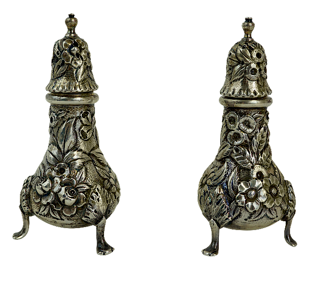 Appraisal: Repousse Sterling Salt Pepper Shakers S Kirk and Son Hand