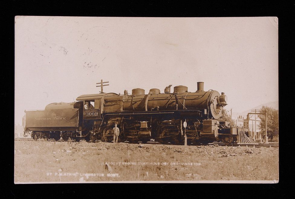 Appraisal: NPRR Engine Montana Framed Postcard c For your consideration is