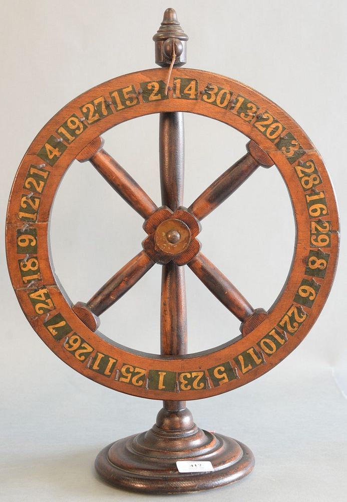 Appraisal: Antique Gaming Wheel with collaged numbers height inches width inches