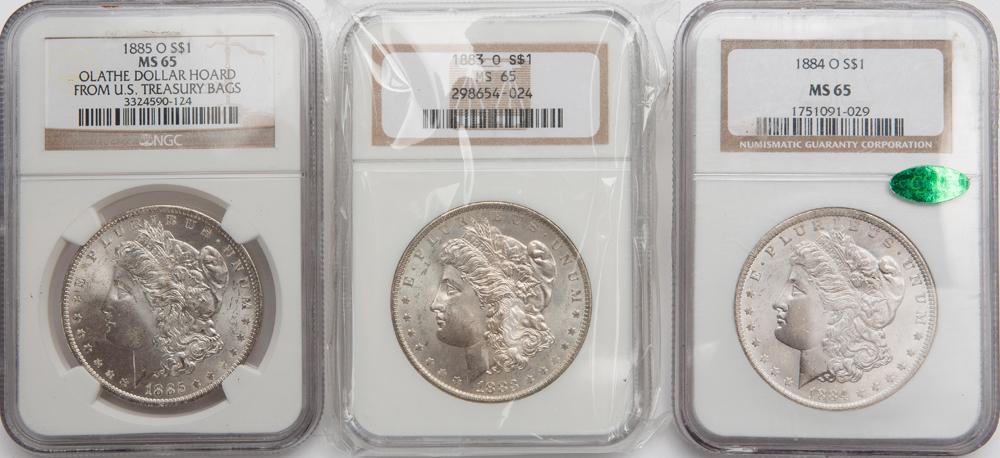 Appraisal: NGC GRADED MORGANS -O -O -O MS Three Morgan silver