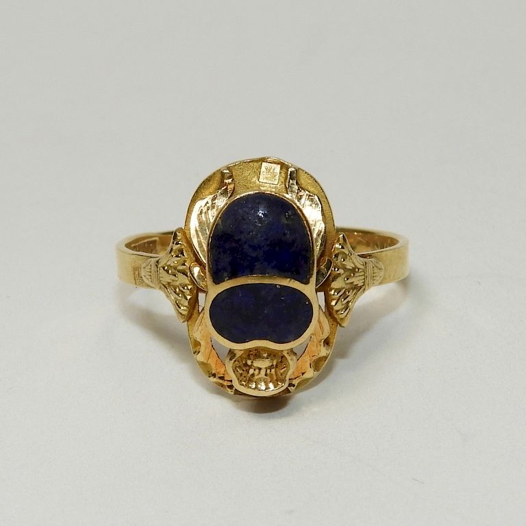 Appraisal: Fine Egyptian K Gold Lapis Lazuli Scarab Ring Egypt th