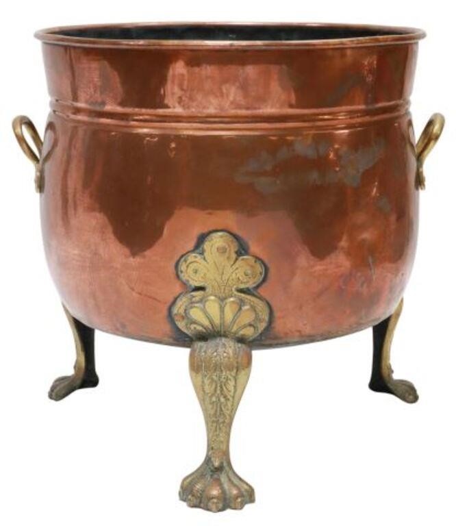 Appraisal: Copper and brass coal bin jardiniere late th c dual