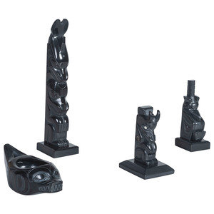 Appraisal: Carved Argillite Totems and Bowl lot of Greg White Lightbrown