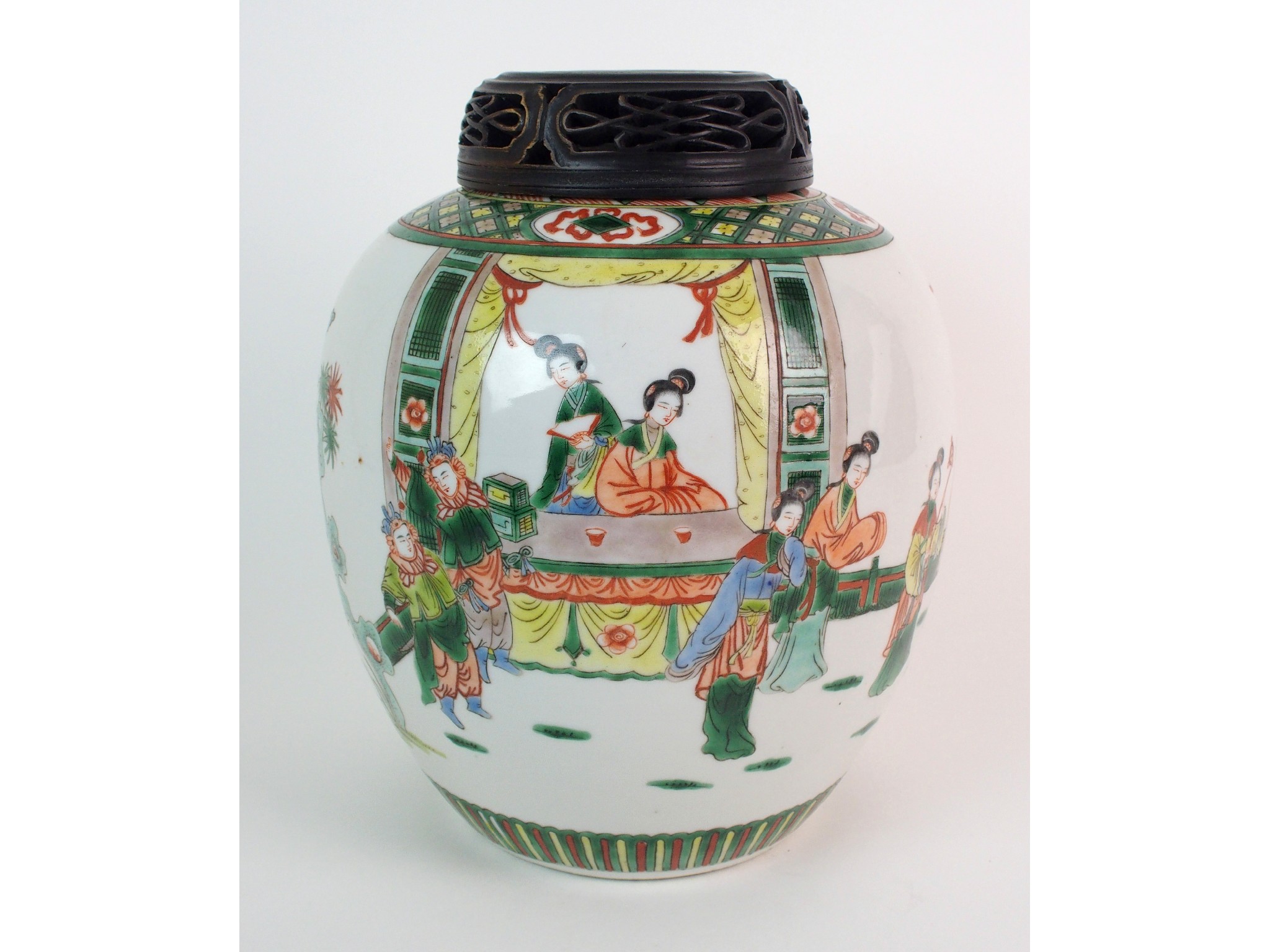 Appraisal: A Chinese famille verte ginger jar and pierced wood coverpainted