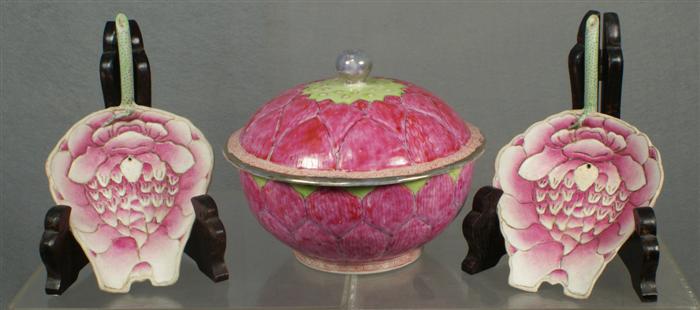 Appraisal: Republic period covered lotus bowl c d and a Pr