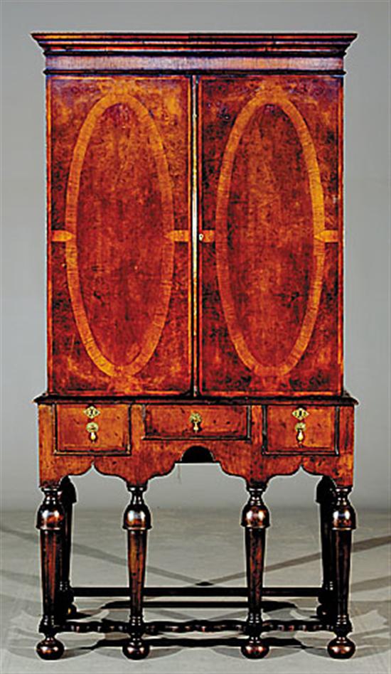 Appraisal: William Mary style cabinet on stand part th century molded