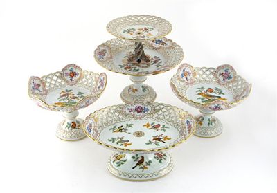 Appraisal: A Meissen part service the wells painted with colourful birds