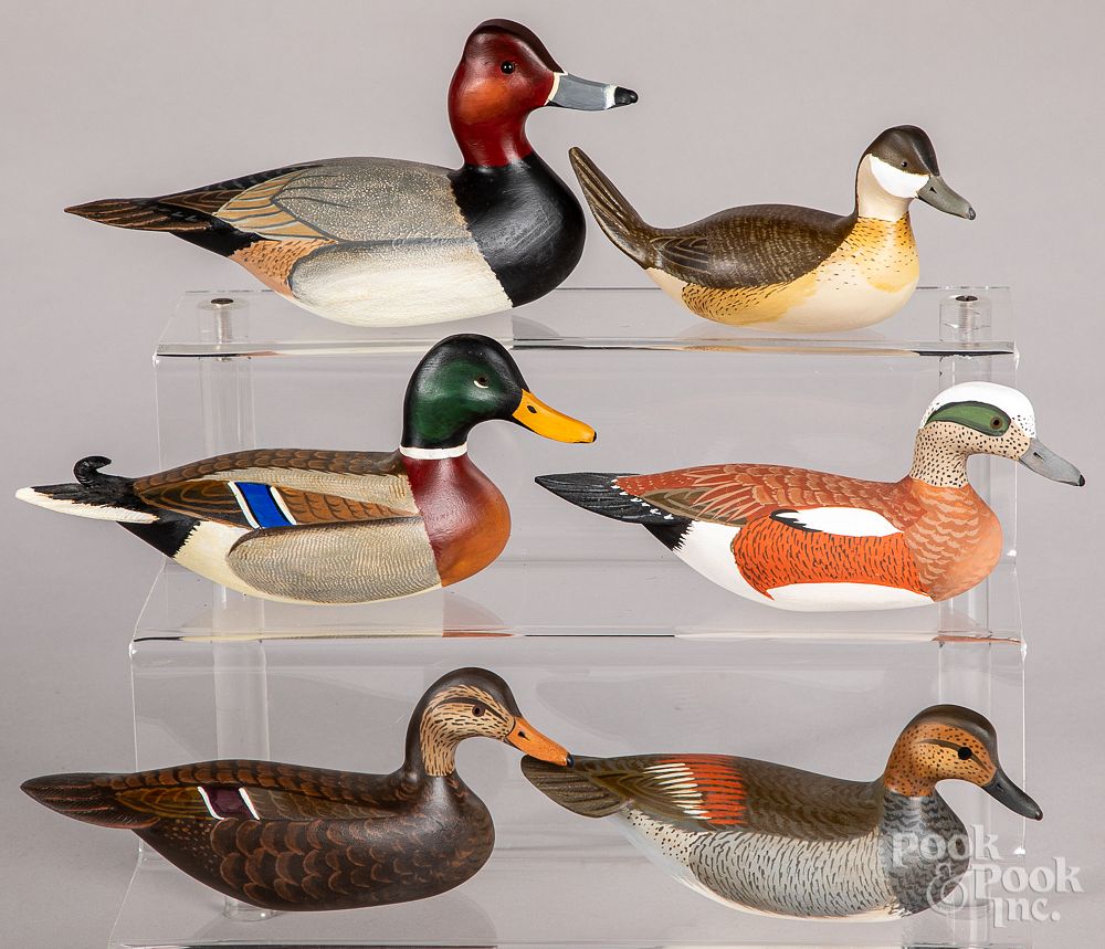 Appraisal: Six Reineri carved and painted duck decoys Six Reineri carved