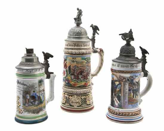 Appraisal: Three German Regimental Steins two made of porcelain one of