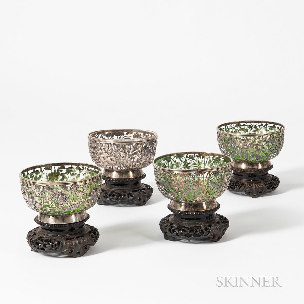 Appraisal: Set of Four Silver Openwork Bowls Set of Four Silver