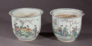 Appraisal: Pair of Oriental Baluster Form Porcelain Jardinier Pair of Oriental