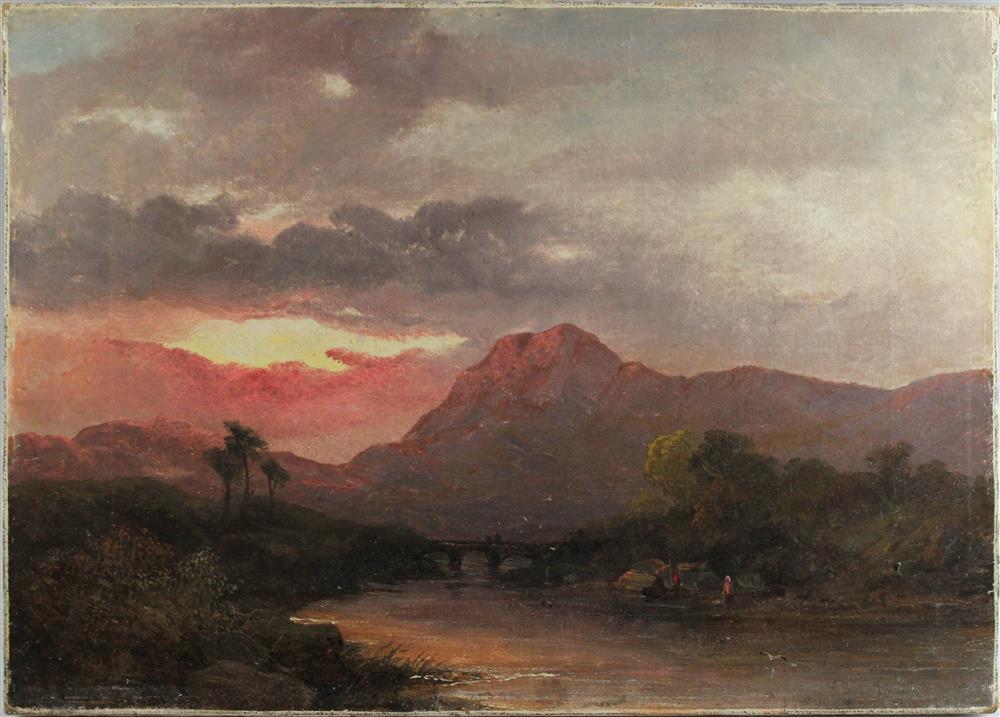 Appraisal: WILLIAMS TH CENTURY HIGHLAND SUNSET Oil on canvas x in