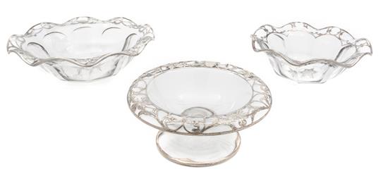 Appraisal: Sale Lot Three Silver Overlay Glass Bowls comprising two examples