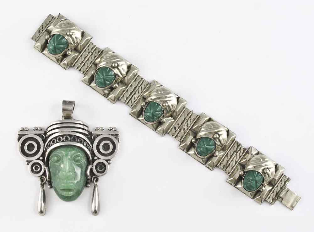 Appraisal: PIECES OF MEXICAN SILVER JEWELRY To include Sterling Mayan Warrior