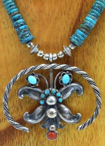 Appraisal: Native American necklace graduated turquoise heishi and silver content unknown