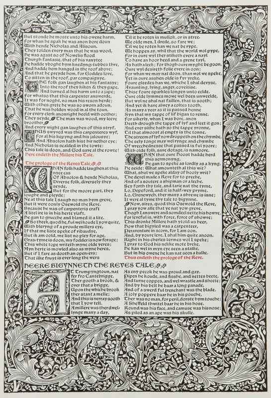 Appraisal: Kelmscott Press - Leaf from the Kelmscott Chaucer sheet featuring