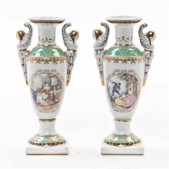 Appraisal: A Pair of French Porcelain Urns Paris Royale of baluster