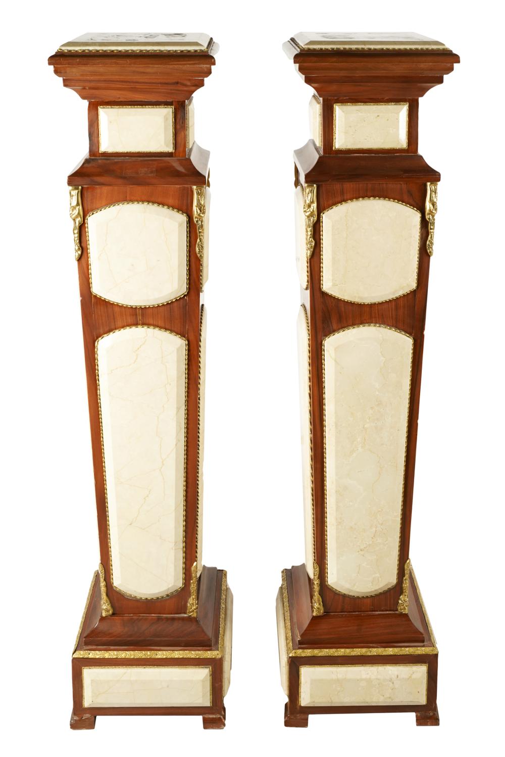 Appraisal: PAIR STONE-INSET WOOD PEDESTALScontemporary with gilt-metal mounts inches wide inches