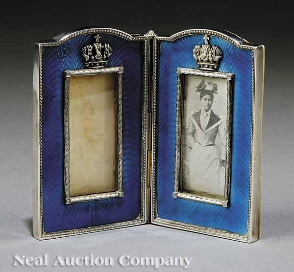 Appraisal: A Russian Silver and Guilloch Enamel Diptych Picture Frame late