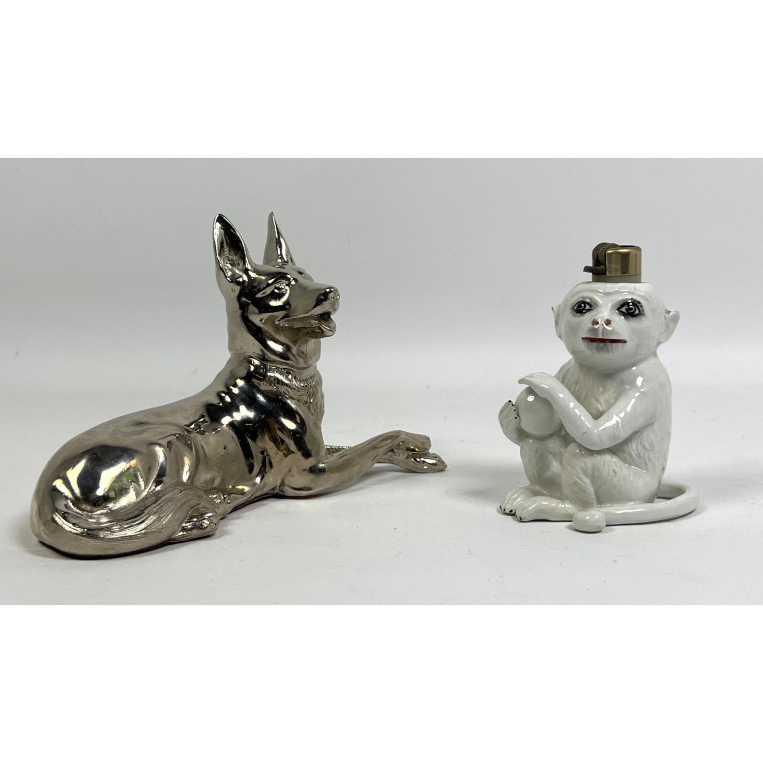 Appraisal: pcs Figural Objects Italy Monkey Lighter German Shepherd other figure