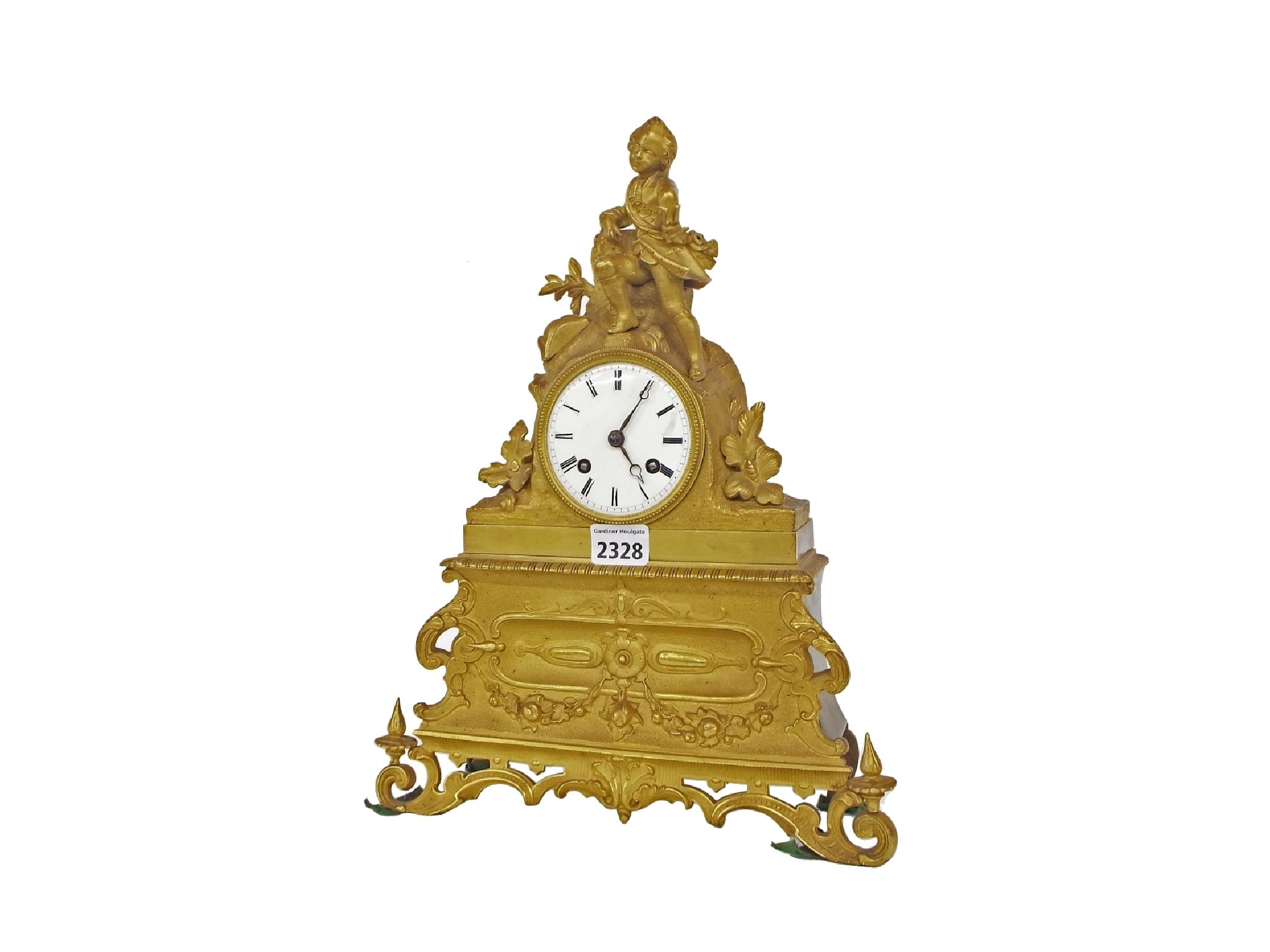 Appraisal: French ormolu two train figural mantel clock the movement with