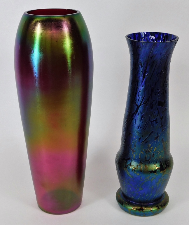 Appraisal: PC KRALIK OIL SPILL BOHEMIAN ART GLASS VASES Bohemia th