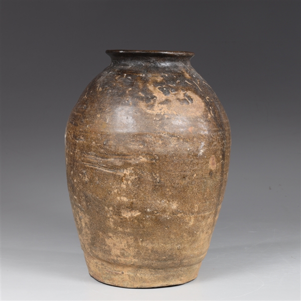 Appraisal: Antique Korean brown glazed ceramic jar as-is condition with surface