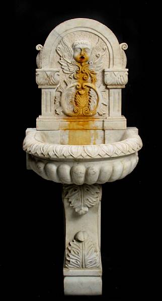 Appraisal: An Italian style three piece marble wall fountain height ft