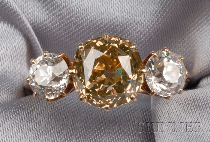 Appraisal: Antique kt Gold Colored Diamond and Diamond Three-Stone Ring prong-set