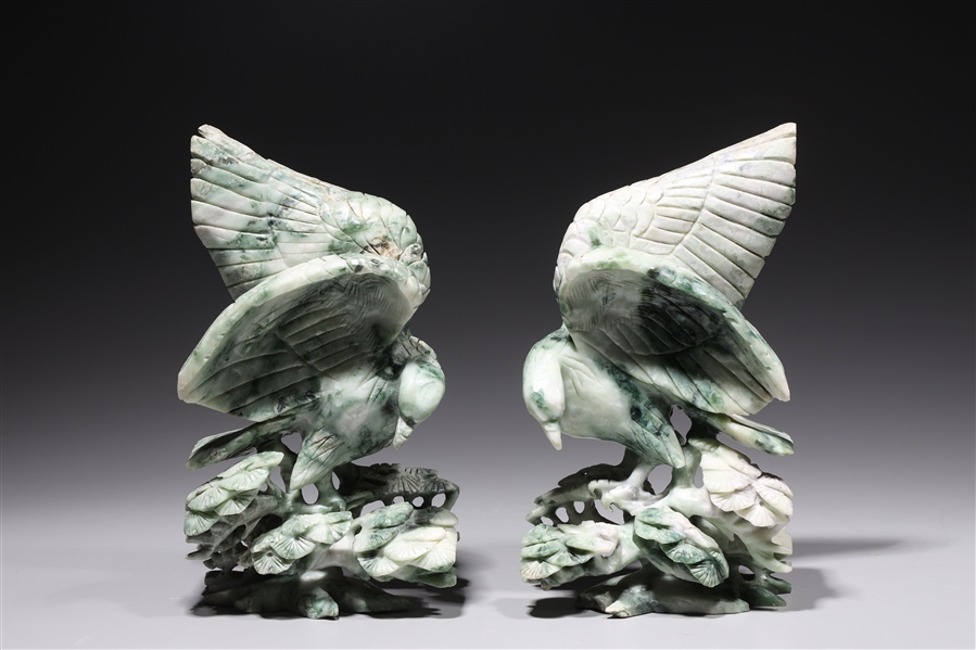 Appraisal: Pair of Chinese carved hardstone eagles on pine trees each