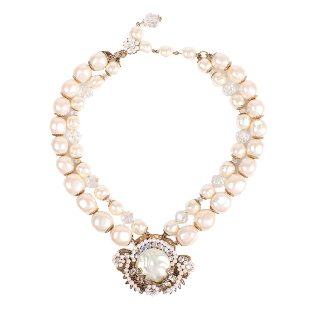 Appraisal: MIRIAM HASKELL DOUBLE STRAND GRADUATED FAUX PEARL NECKLACE WITH IRIDESCENT